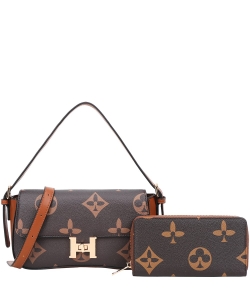 2in1 Print Fashion Satchel With Wallet Set SY-9107W BROWN